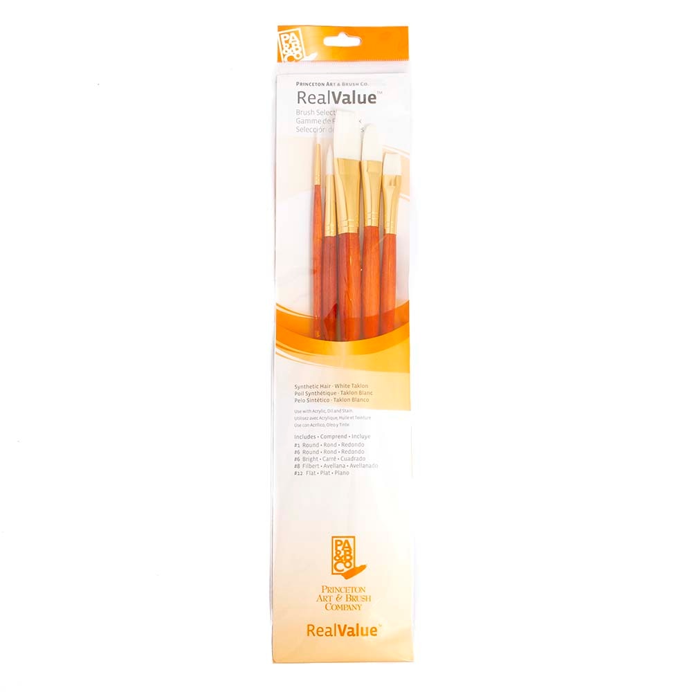 Princeton, White, Brushes, Art & School, White Taklon, 5 Piece, 400976